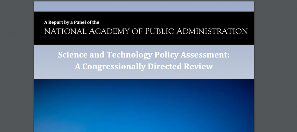 The featured image for a post titled "Evaluating the 2019 NAPA Report on S&T Policy Assessment and Resources for Congress"